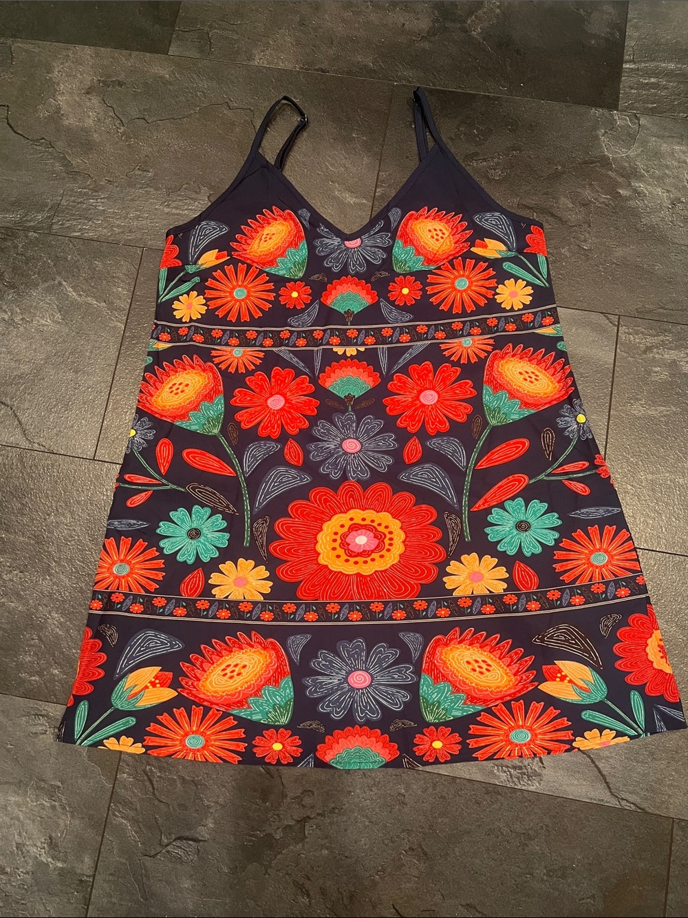 Navy Floral Slip Dress with Bright Multicolor Blooms